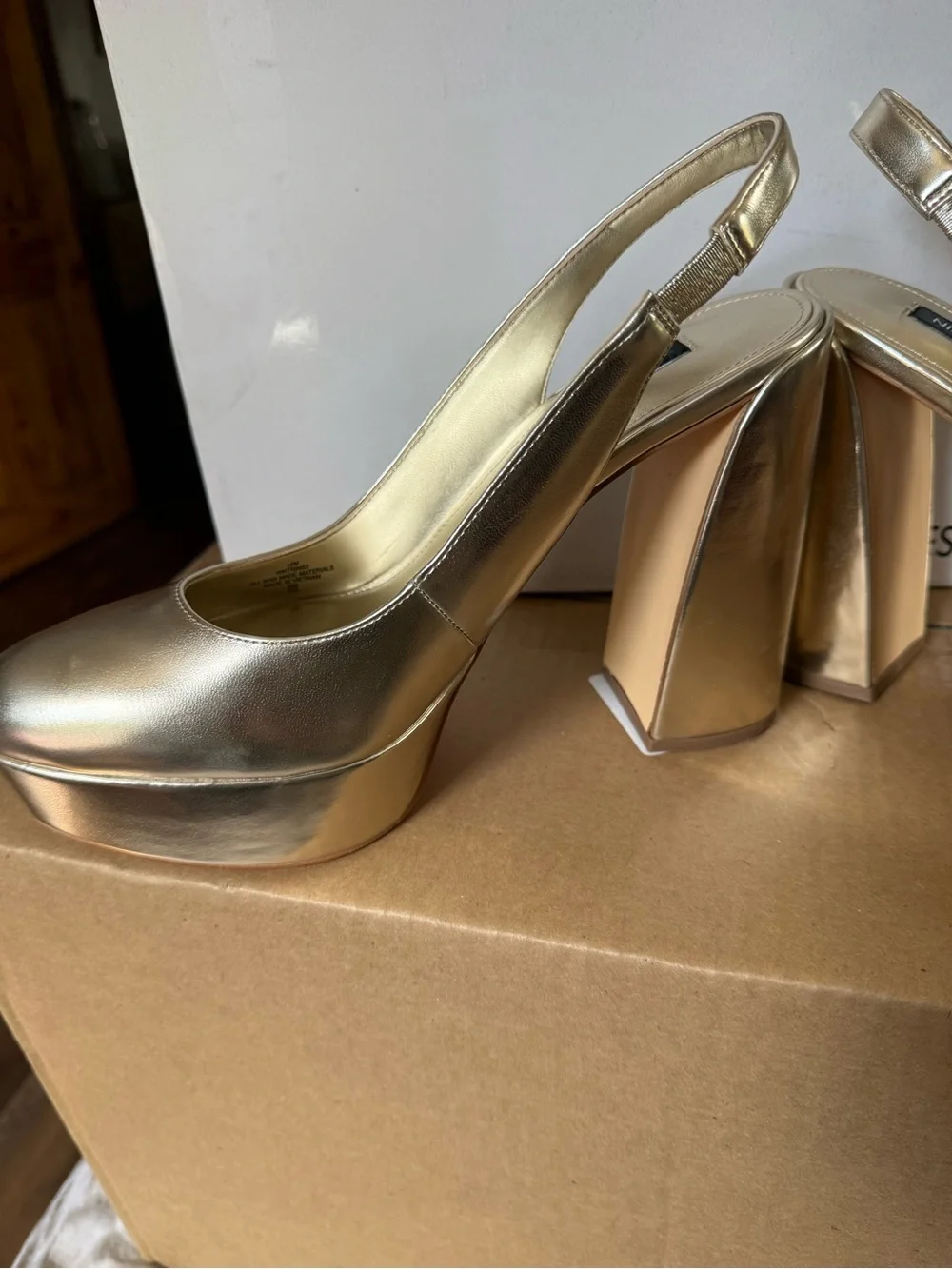 Nine West Metallic Gold Platform Slingback Pumps